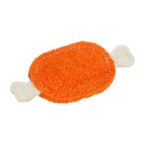 10006 Loofah cat chew toy available in Egg, Beef, and Chicken designs for variety in retail displays.