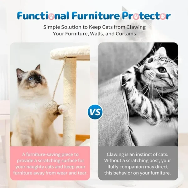 10007 Interactive cat tree showing scratching post, rope play ball, and climbing surface