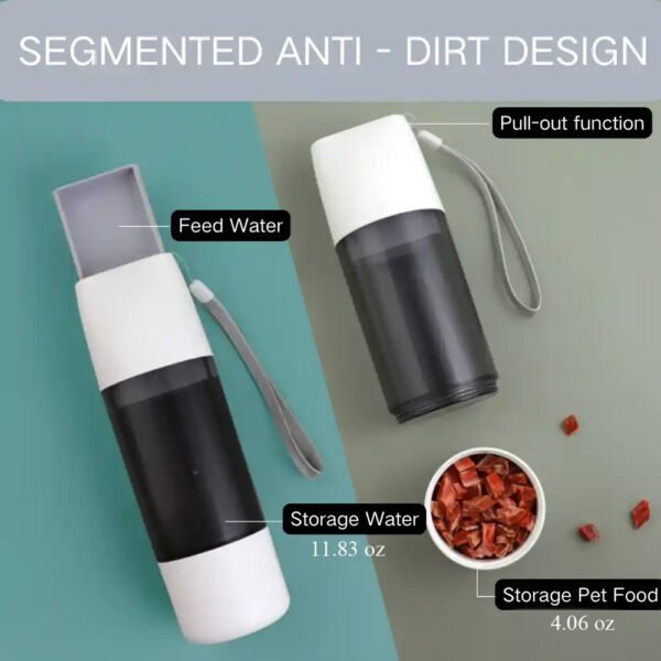 This pull - out water and food bottle for pets. It's a water bot BPA-free pet water bottle with foldable drinking bowl design