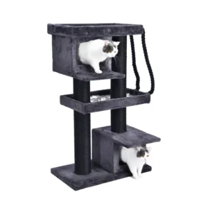 10007 Large cat playing on multi-level cat tower in pet shop display