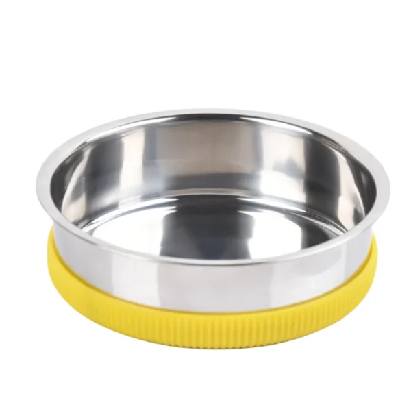 10007 Stainless steel pet bowl with detachable yellow anti-slip base