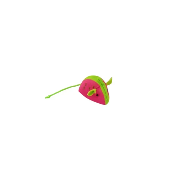 10008 Close-up of plush fruit mouse cat toy with realistic details
