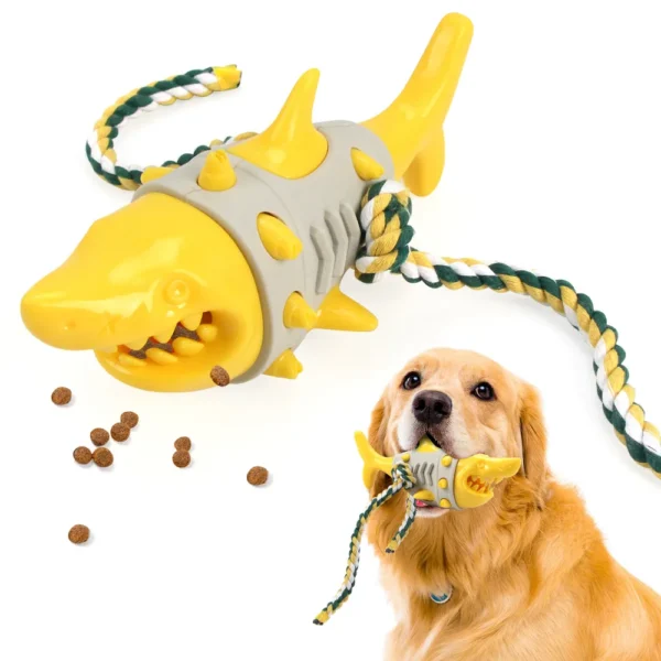 10008 Yellow shark dog chew toy with durable rope, bulk wholesale pet toy