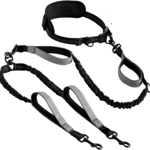 10008 Double dog running leash available in pink, grey, rose pink, red, and blue color options