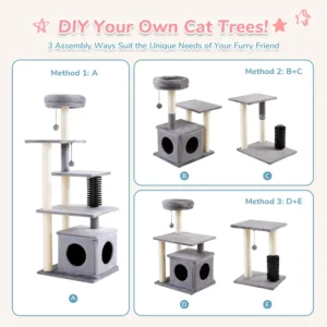 10008 Wholesale cat activity tree with scratching posts, condo, and toy balls for interactive play