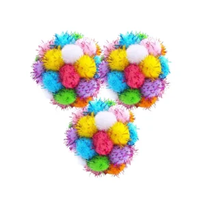 Wholesale 3-Pack Interactive Glitter Cat Toy Balls with Bell – Multi-Color Play Balls for Cats