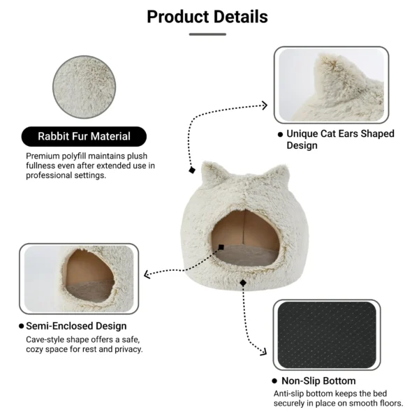 10011 Close-up of soft plush fabric and interior cushion of cat cave bed, wholesale pet supplies.