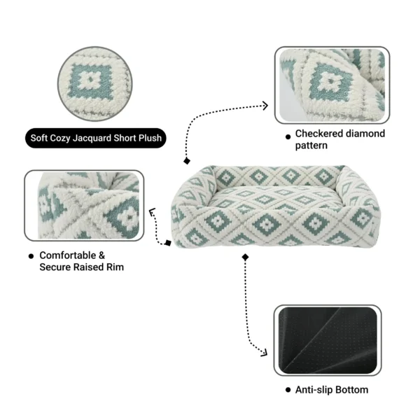 3826d7cb3d46ae3845e6a7d11b6c23b1 Close-up of jacquard pattern and soft plush fabric on durable wholesale pet bed