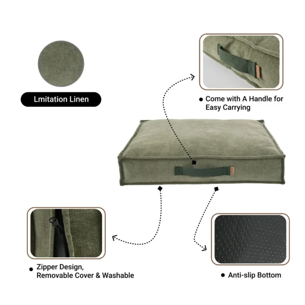 48b889218fc5dd2d5c65216896648b1d Close-up of pet cushion bed with sturdy fabric and handle