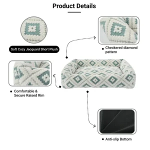 54280fd164fa4d0b688c20ab43d17d86 Close-up of jacquard pattern and soft plush fabric on durable wholesale pet bed