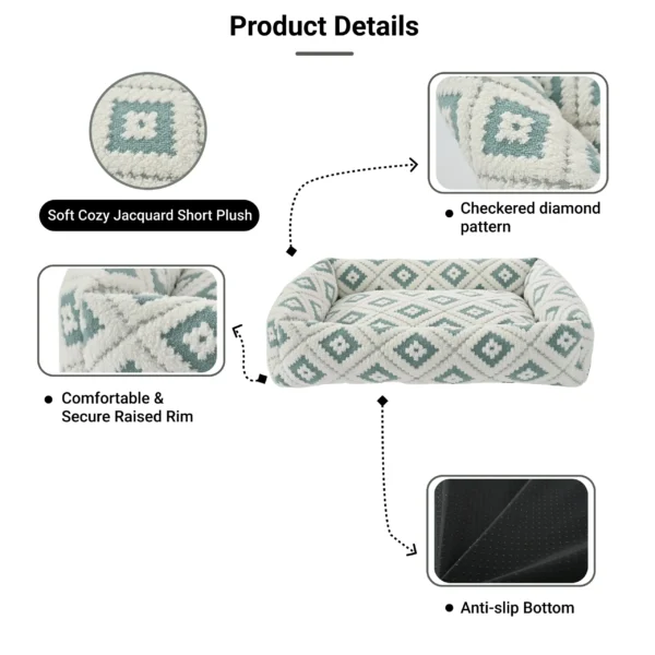 54280fd164fa4d0b688c20ab43d17d86 Close-up of jacquard pattern and soft plush fabric on durable wholesale pet bed