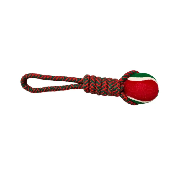 Wholesale Christmas Rope Dog Toy with Tennis Ball – Durable Cotton Tug Chew Toy for Dogs