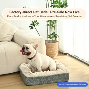 Small dog resting on plush foam-filled sofa bed, cozy pet cushion for home use
