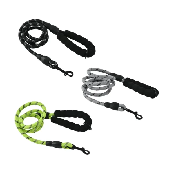 Reflective Rope Dog Leash with Padded Handle – Durable Nylon Pet Lead for Walking & Training | 3 Colors (Black, Grey, Green)