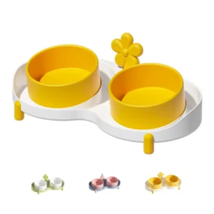 Ceramic Tilted Double Pet Bowl | Anti-Spill Elevated Cat & Dog Feeding Dish Wholesale