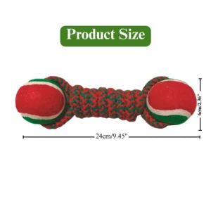 Size reference for Christmas cotton rope dog dumbbell with tennis balls