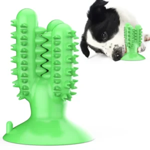Green cactus toothbrush dog chew toy, interactive dental care