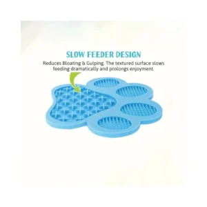 Pet owner applying peanut butter on silicone lick mat with suction base sticking to wall or floor for calming bath sessions