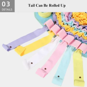 Dog sniffing and playing on colorful snuffle mat – interactive enrichment toy