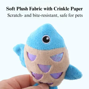 Cat Playing with Plush Fish Catnip Toy on the Floor – Interactive Self Play