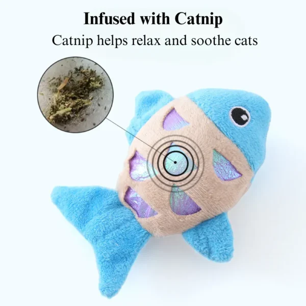 aedf252dfc28a4041bb7b02a855f0207 Close-up of Plush Fish Cat Toy Soft Texture and Iridescent Scales