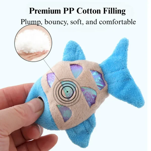 bf7ea4343f74e902312b4314f52b0e71 Close-up of Plush Fish Cat Toy Soft Texture and Iridescent Scales