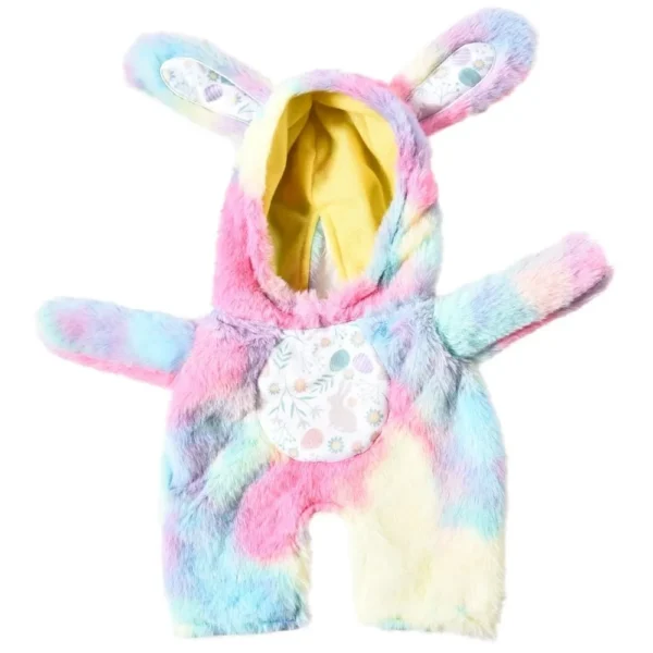 10001 Colorful plush Easter bunny dog costume with hood and long ears, suitable for small pets – wholesale pet apparel.