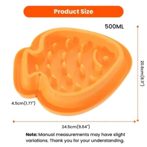 10002 Size chart showing dimensions of Easter carrot PP dog slow feeder bowl