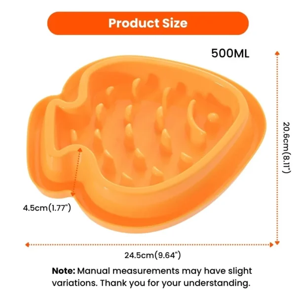 10002 Size chart showing dimensions of Easter carrot PP dog slow feeder bowl