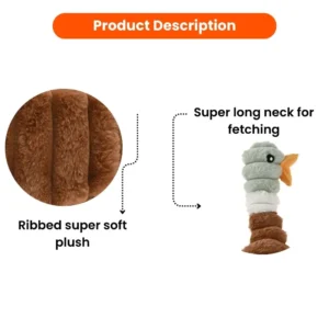 Close-up of the brown duck plush dog toy’s textured body and soft fabric materials.