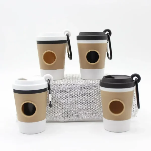 10005 Shelf display of coffee cup style dog poop bag dispensers in pet store