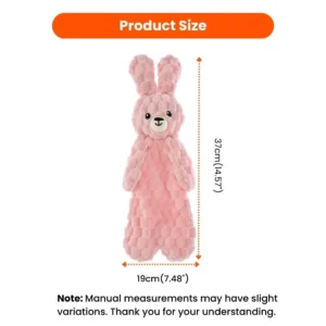 Size chart of plush Easter bunny dog toy with flat body