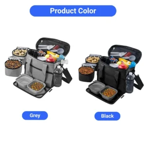 Pet travel bags displayed on shelf in a pet supply retail store