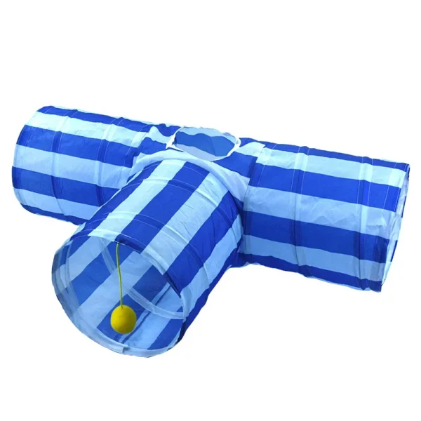 Foldable T-Shape Cat Tunnel Toy – Three-Way Interactive Play Tube with Hanging Ball | Wholesale Cat Activity Tunnel for Pet Stores