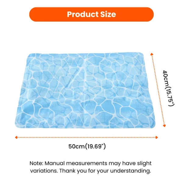 10002 M Size measurement chart for justforpetstore.com Water Wave Cooling Mat for pets