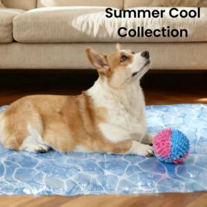 10004 Dog resting on justforpetstore.com Water Wave Cooling Mat in a home summer environment