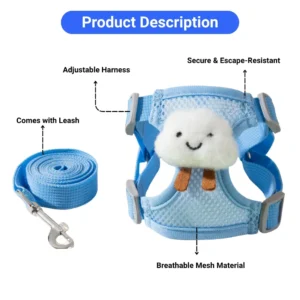 Close-up view of breathable mesh fabric on the small pet harness.