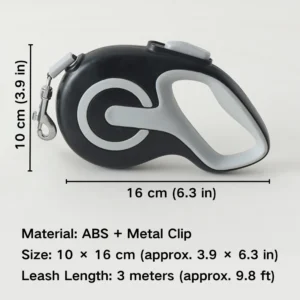 9.8 ft retractable dog leash length and handle size diagram