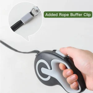 retractable dog leash metal snap hook and shock absorber detail