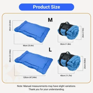Foldable dog bed size chart – portable dog sleeping mat dimensions for small and medium dogs
