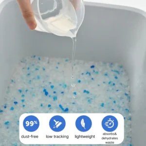 High absorption crystal cat litter locking in moisture and controlling odors effectively