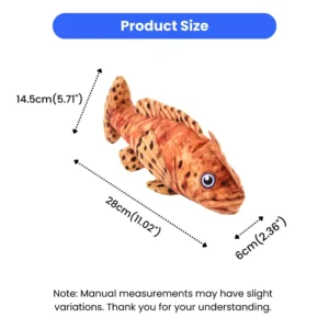 stonefish plush dog toy size reference for small and medium dogs