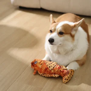 interactive plush dog toy with built-in squeaker stonefish shape