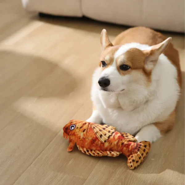 10004 interactive plush dog toy with built-in squeaker stonefish shape