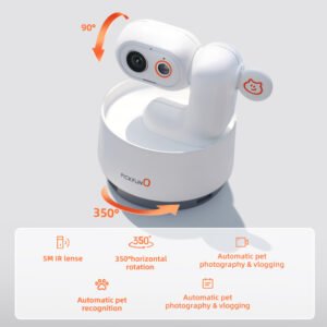 PickFun AI pet camera white smart pet camera with automatic pet recognition and 350-degree rotation