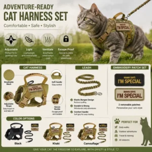 Tactical Cat and Small Dog Harness Leash Set with Handle and Patches – product view 4