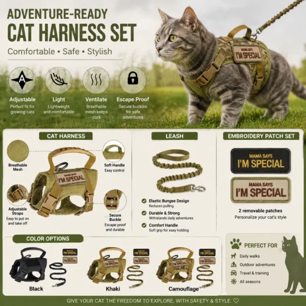 cchwm0264595-04.webp Tactical Cat and Small Dog Harness Leash Set with Handle and Patches – product view 4