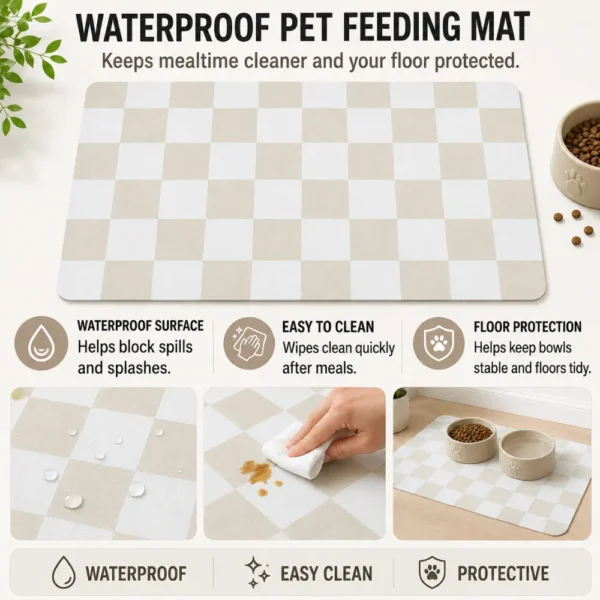 cfwwm0291709-04.webp Waterproof Checkerboard Pet Feeding Mat for Dogs and Cats – product view 4