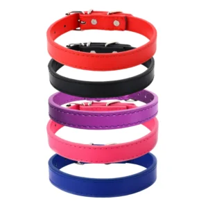 dchwm0002168-05.webp Multi Size Solid Colour Classic Design Adjustable Metal Buckle PU Leather Dog Collar – product view 5