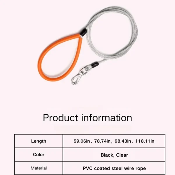 dchwm0033508-06.webp Tangle-Free Durable Anti-Chew Steel Wire Leash for Dogs - 4.76mm Width – product view 6